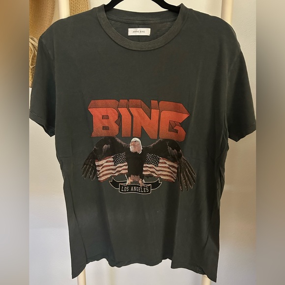 Anine Bing Tops - Anine BIng Black and Red Graphic Bird Tee